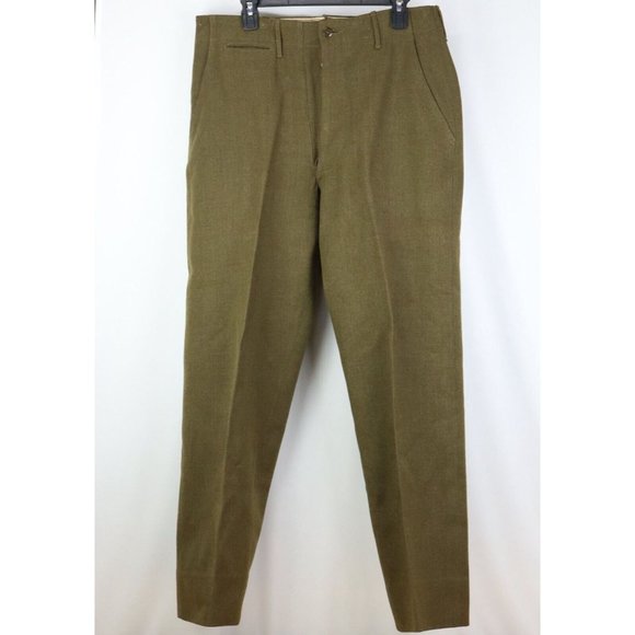 Vintage 50s Korean War Mens 31x33 1950 Wool Field Trousers 18oz Serge Green USA - Picture 1 of 14